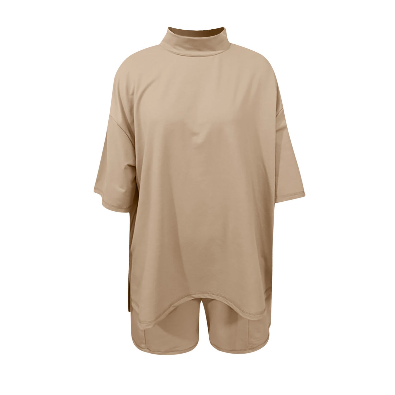 thumbnail image 4 of Conjunto de pantalones cortos y camiseta de manga media para mujer: conjunto de dos piezas oversize con cuello redondo para entrenar en verano, 4 of 4